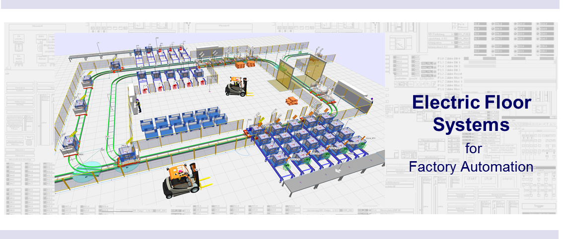 The WinMOD-SIMLINE Library for Electric Floor Systems (EFS) contains all elements to create a given track layout as a WinMOD-SIMLINE layout.