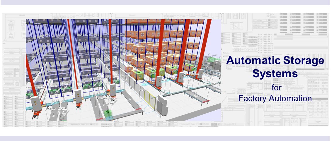 The WinMOD-SIMLINE Library for Storage Systems (STORE) makes it possible to create automated storages as WinMOD-SIMLINE plants.