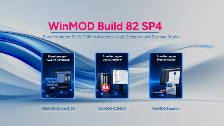 WinMOD Build 82 SP4 with extensions for PLCSIM Advanced, Logix Designer and Sysmac Studio for the digital twin.